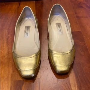 Jimmy Choo square toe gold flats, Size 38.5